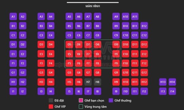 Vị trí ghế trong rạp phim CGV, Beta, Lotte Cinema, BHD, Cinestar, DCINE