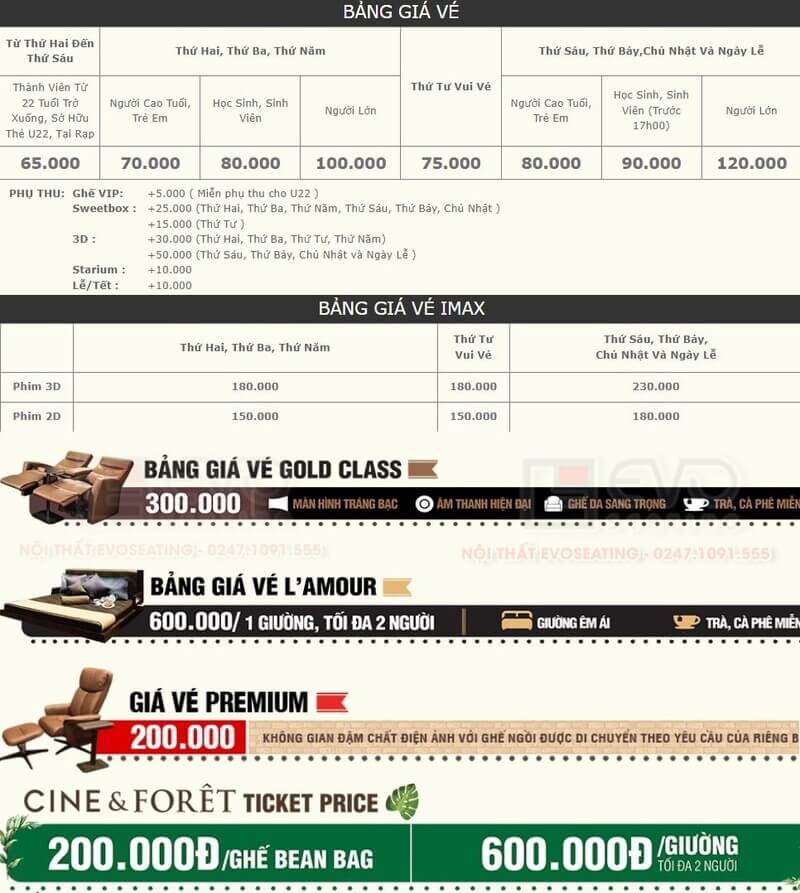 Giá vé ghế rạp chiếu phim CGV Cinemas