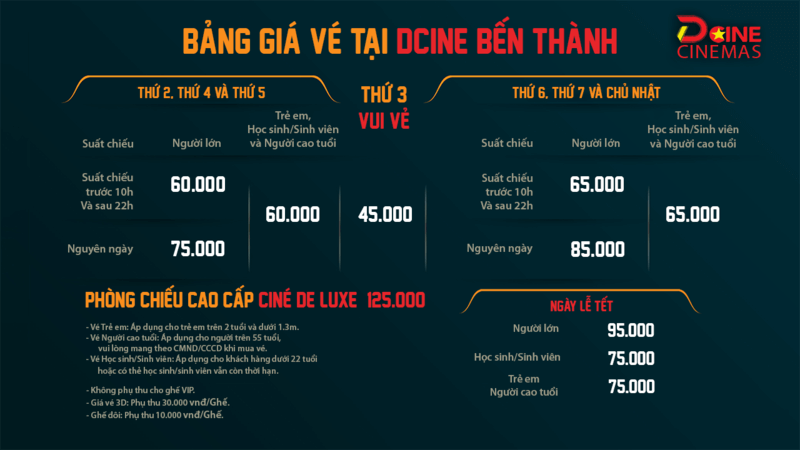 Giá vé ghế rạp chiếu phim DCINE