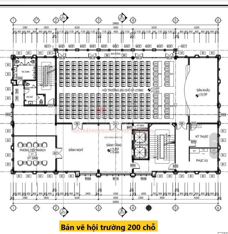 Mẫu bản vẽ hội trường 200 chỗ 