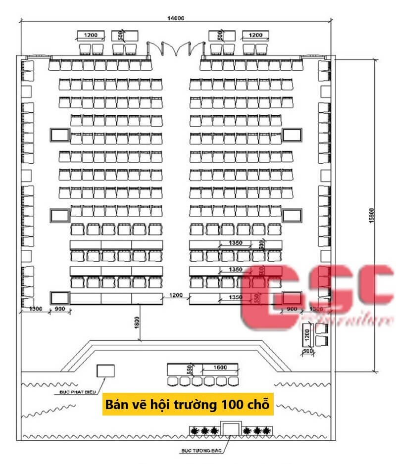 Bản vẽ thiết kế hội trường 100 chỗ 