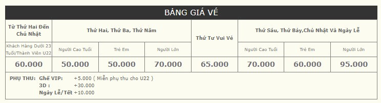 Giá vé CGV Vincom Hải Phòng